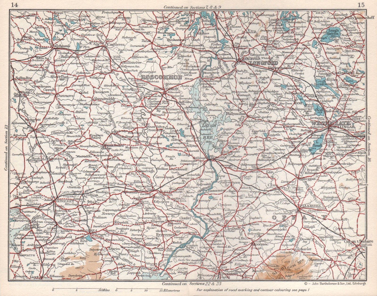 IRELAND MIDLANDS. Roscommon Longford Westmeath Offaly Galway. Vintage map 1962